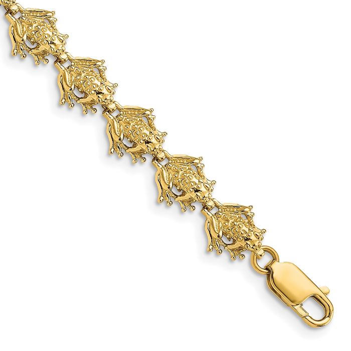 14K Solid Yellow Gold Frog Chain Charm Bracelet