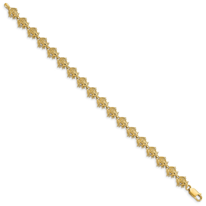 14K Solid Yellow Gold Frog Chain Charm Bracelet