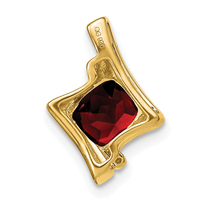 14K Solid Yellow Gold Red Garnet Diamond Necklace Charm Gemstone Pendant