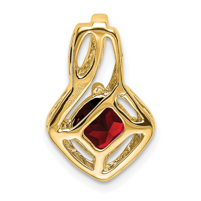 14K Solid Yellow Gold Red Garnet Diamond Necklace Charm Gemstone Pendant