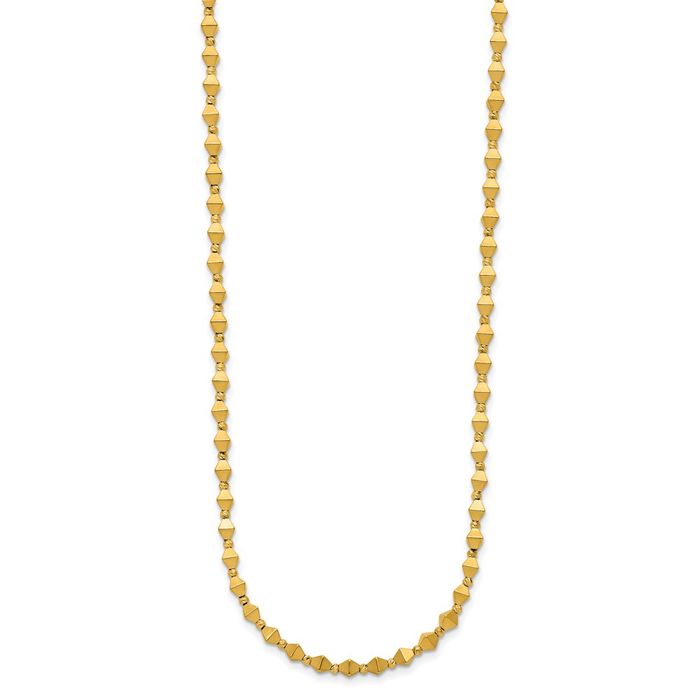 14K Solid Yellow Gold Geometric Bead Necklace Chain