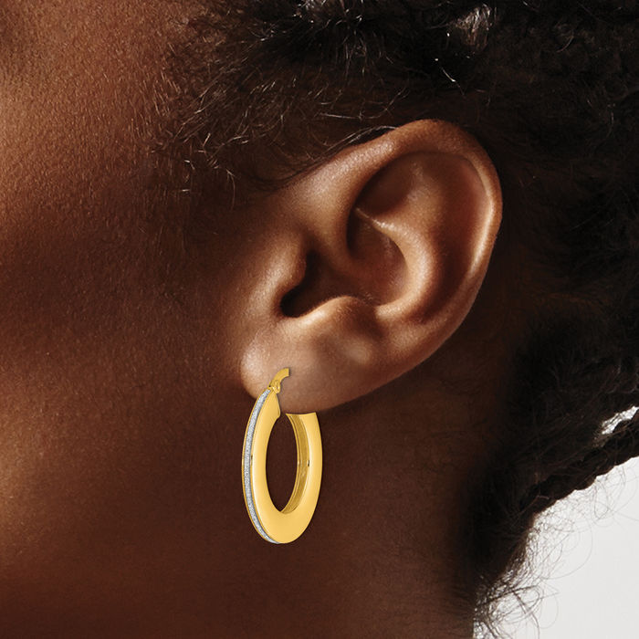 14K Solid Yellow Gold Medium Hoop Earrings