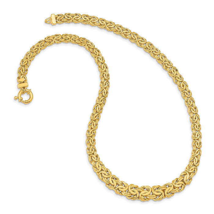 14K Solid Yellow Gold Graduated 7 12mm Byzantine Link Chain Necklace