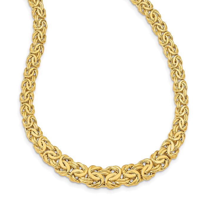 14K Solid Yellow Gold Graduated 7 12mm Byzantine Link Chain Necklace