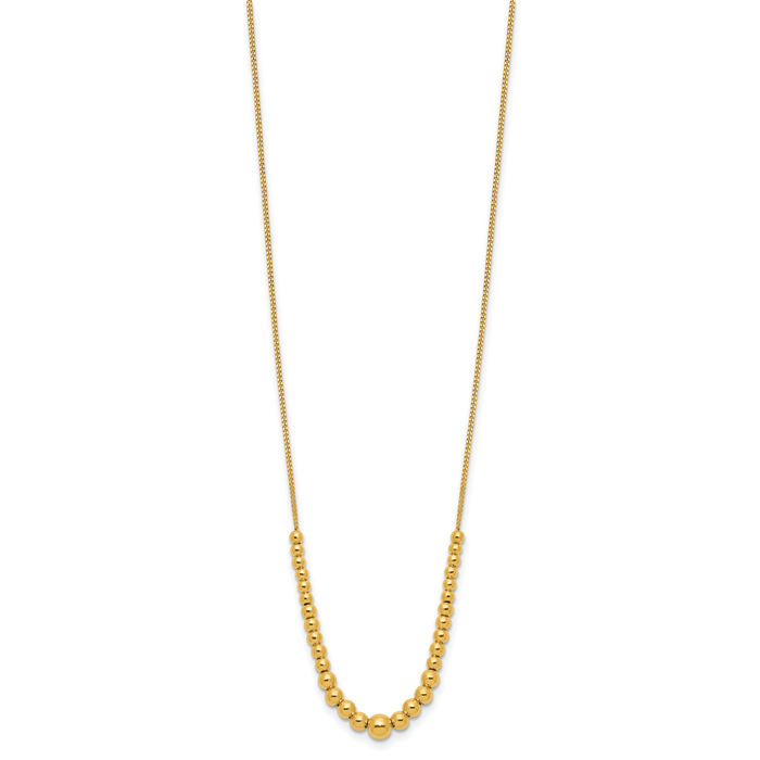 14K Solid Yellow Gold Graduated Bead Ball Chain Necklace