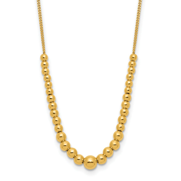 14K Solid Yellow Gold Graduated Bead Ball Chain Necklace