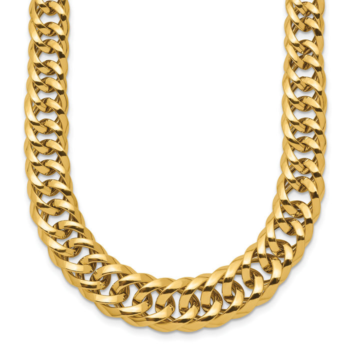 14K Solid Yellow Gold Graduated Curb Link Chain Necklace