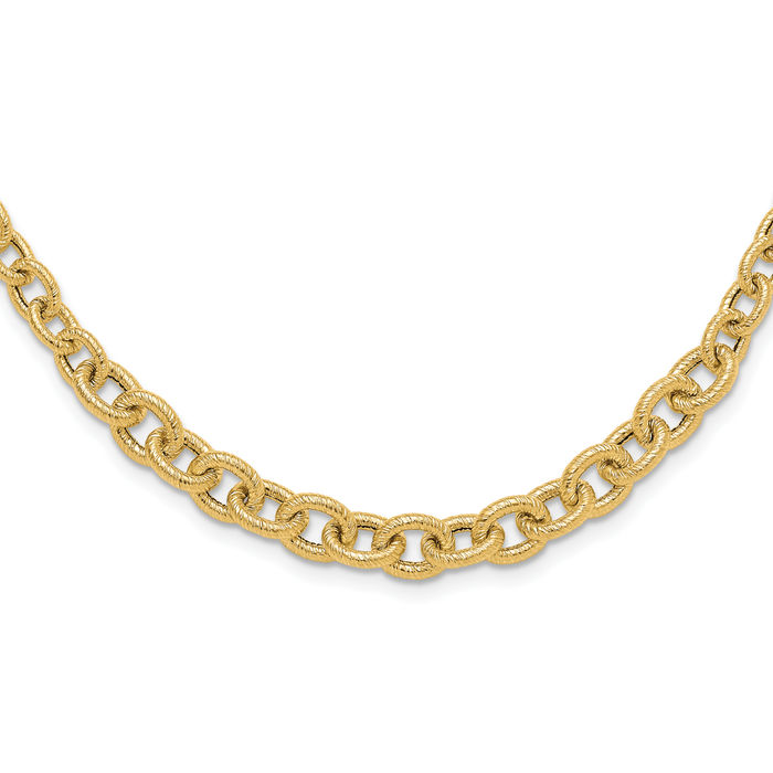 14K Solid Yellow Gold Graduated Link Chain Necklace