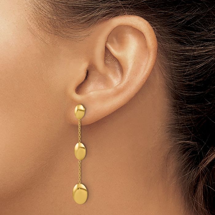 14K Solid Yellow Gold Graduated Ovals Post Drop Dangle Earrings