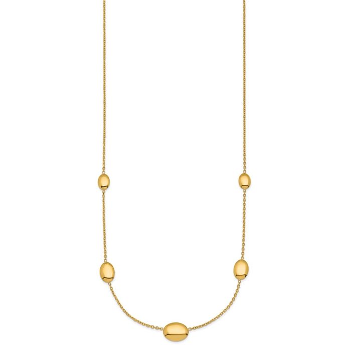 14K Solid Yellow Gold Graduated Ovals Station Necklace Chain