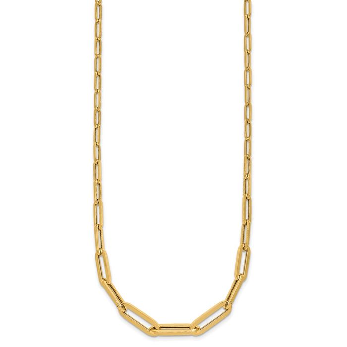 14K Solid Yellow Gold Graduated Paperclip Link Necklace Chain