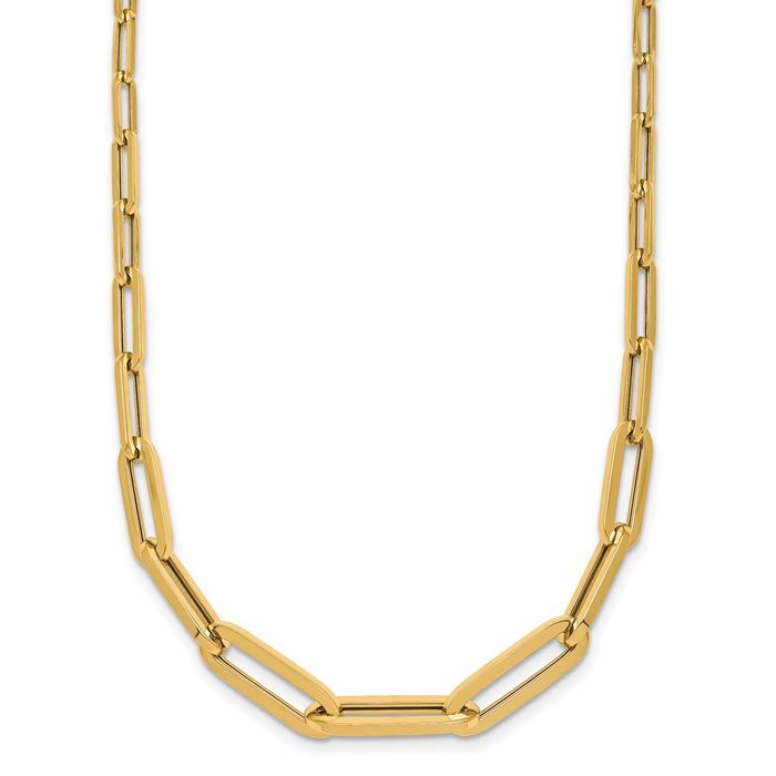 14K Solid Yellow Gold Graduated Paperclip Link Necklace Chain