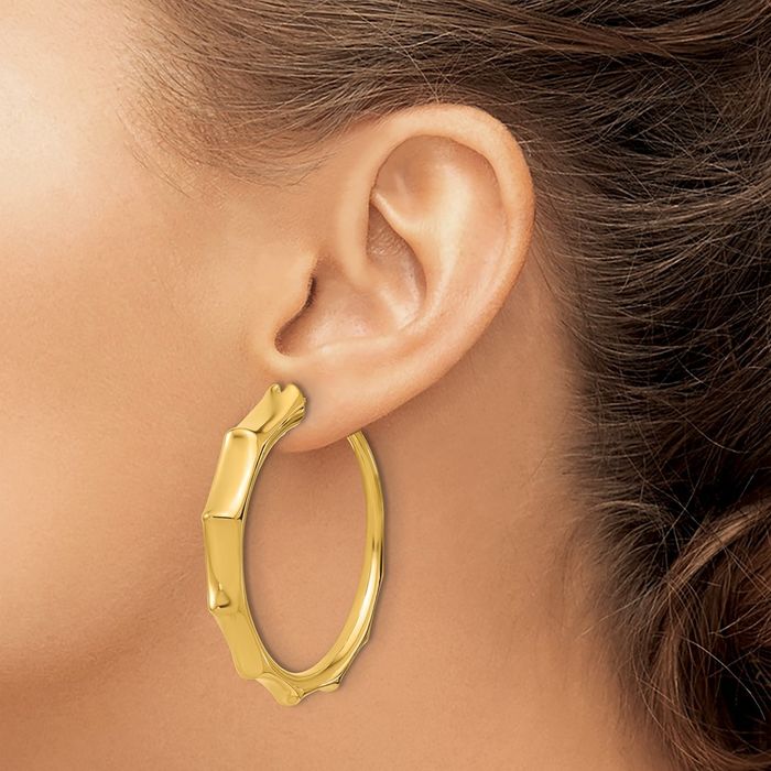 14K Solid Yellow Gold Graduated Round Large Hoop Earrings