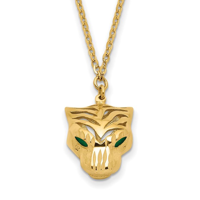 14K Solid Yellow Gold Green Tiger Chain Necklace