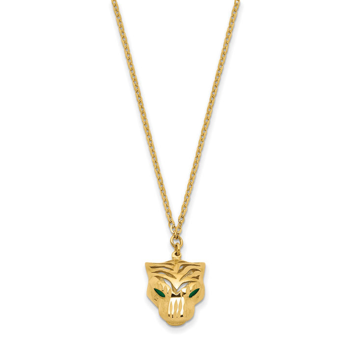 14K Solid Yellow Gold Green Tiger Chain Necklace