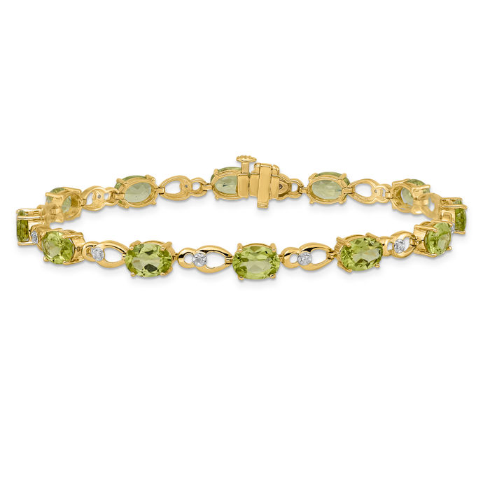 14K Solid Yellow Gold Peridot Diamond Tennis Bracelet - Picture 9 of 12