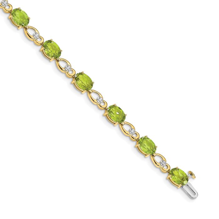 14K Solid Yellow Gold Peridot Diamond Tennis Bracelet - Picture 11 of 12