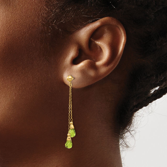 Solid 14k Yellow 2024 Gold Green Peridot Dangle Stud Earrings