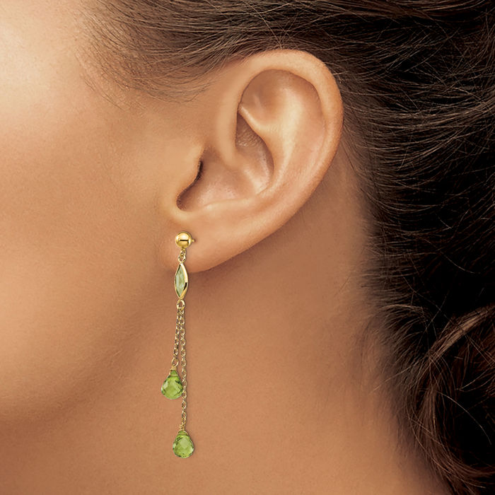 14K Solid Yellow Gold Green Peridot Drop Dangle Earrings Gemstone Post Push Back