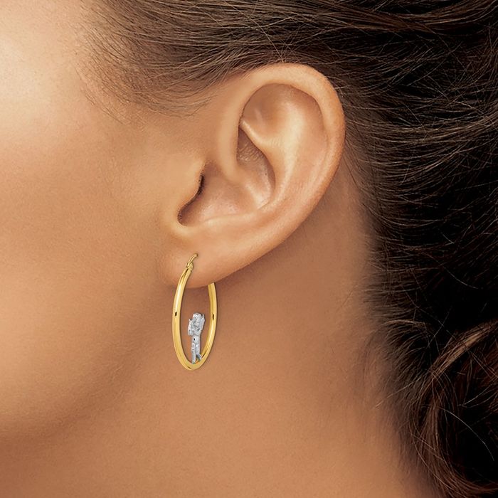 14K Solid Yellow Gold Guardian Angel Wings Round Medium Hoop Earrings