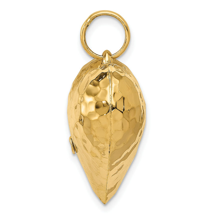 14K Solid Yellow Gold Hammered Heart Necklace Love Pendant Charm