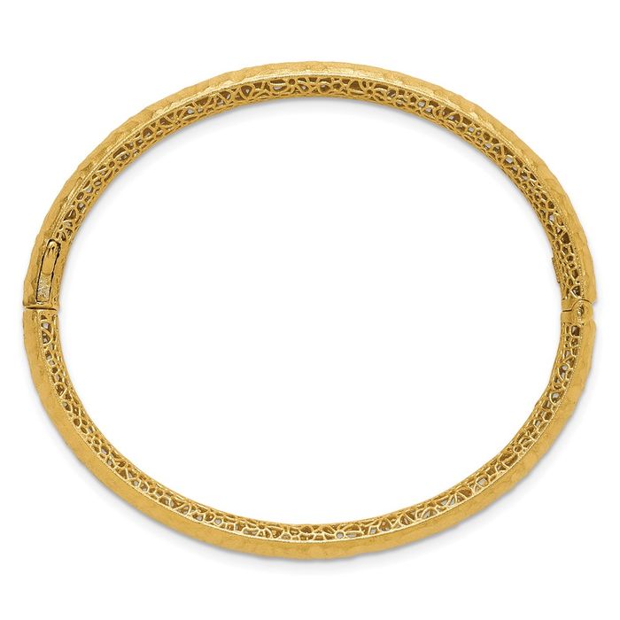 14K Solid Yellow Gold Hammered 8mm Bangle Bracelet