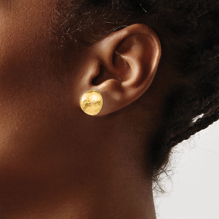 14K Solid Yellow Gold Hammered Half Ball Stud Earrings