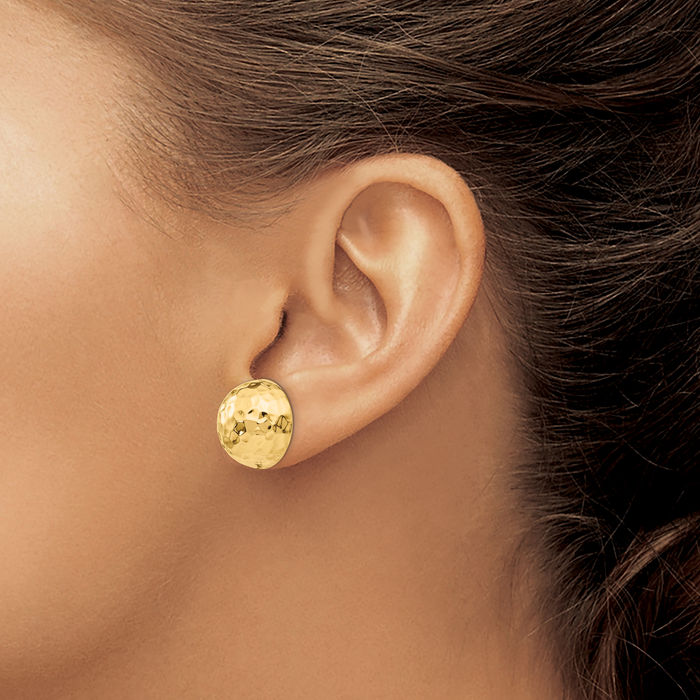 14K Solid Yellow Gold Hammered Half Ball Stud Earrings