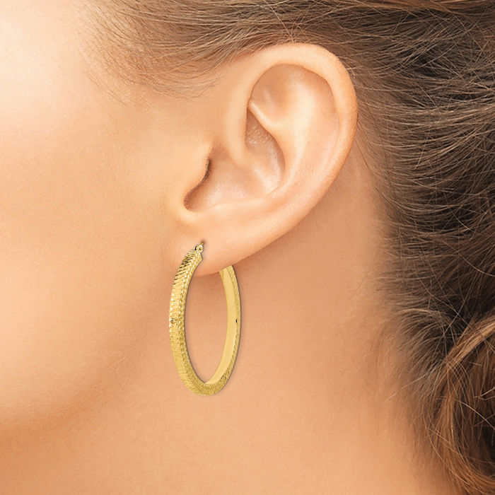 14K Solid Yellow Gold Hammered Large Hoop Earrings