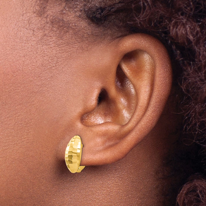 14K Solid Yellow Gold Hammered Stud Earrings