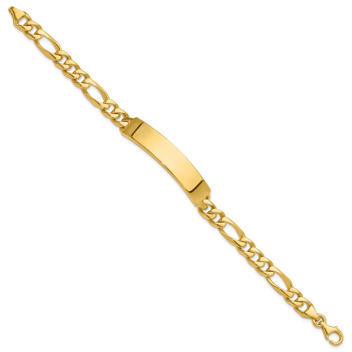 14K Solid Yellow Gold Figaro Link Name Bar Identification ID Bracelet