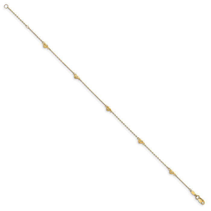 14K Solid Yellow Gold Heart Anklet Summer Beach Foot Ankle Bracelet