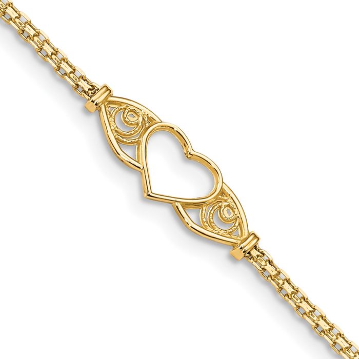 14K Solid Yellow Gold Heart Anklet Summer Beach Foot Ankle Bracelet