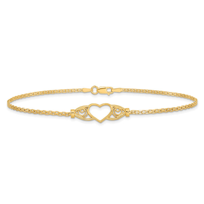 14K Solid Yellow Gold Heart Anklet Summer Beach Foot Ankle Bracelet