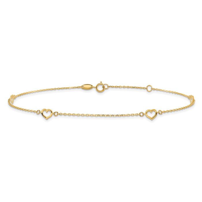 14K Solid Yellow Gold Heart Anklet Summer Beach Foot Ankle Bracelet