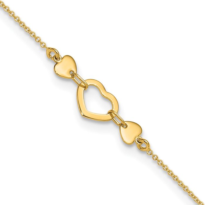 14K Solid Yellow Gold Heart Anklet Summer Beach Foot Ankle Bracelet