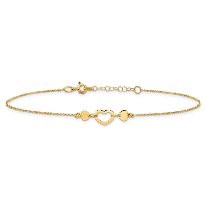 14K Solid Yellow Gold Heart Anklet Summer Beach Foot Ankle Bracelet