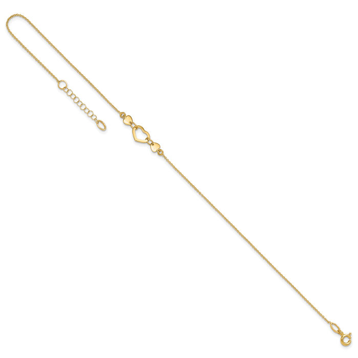 14K Solid Yellow Gold Heart Anklet Summer Beach Foot Ankle Bracelet