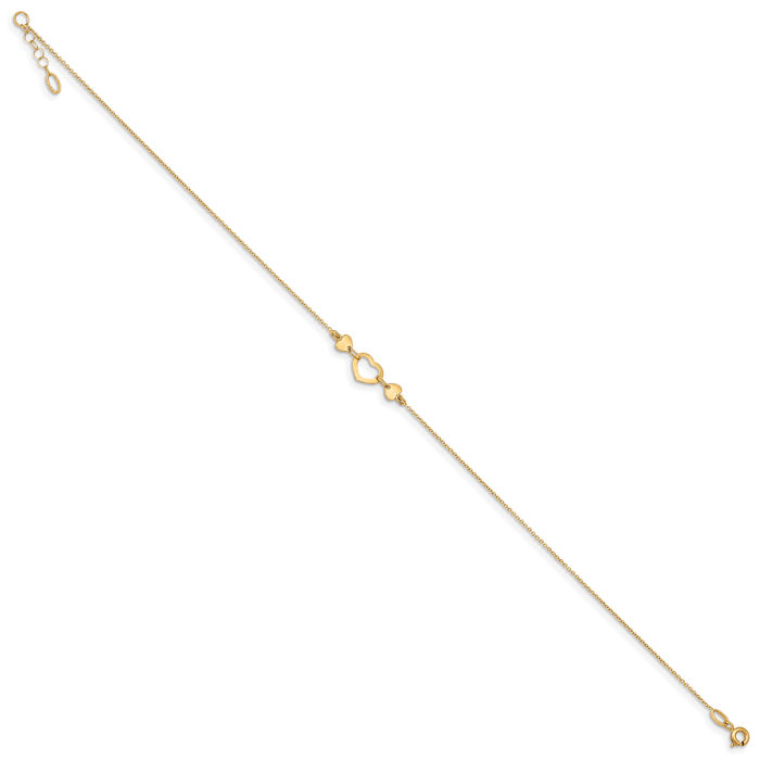 14K Solid Yellow Gold Heart Anklet Summer Beach Foot Ankle Bracelet