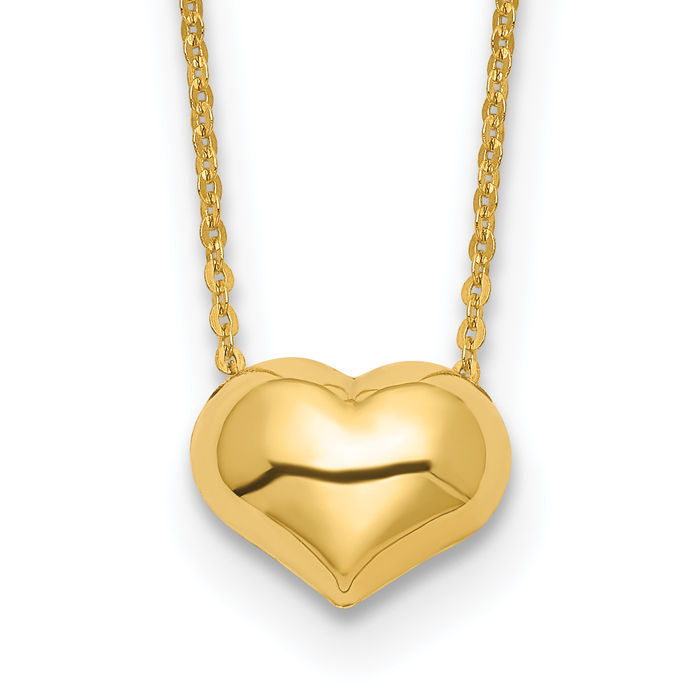 14K Solid Yellow Gold Heart Necklace Love Pendant Friendship Charm Chain