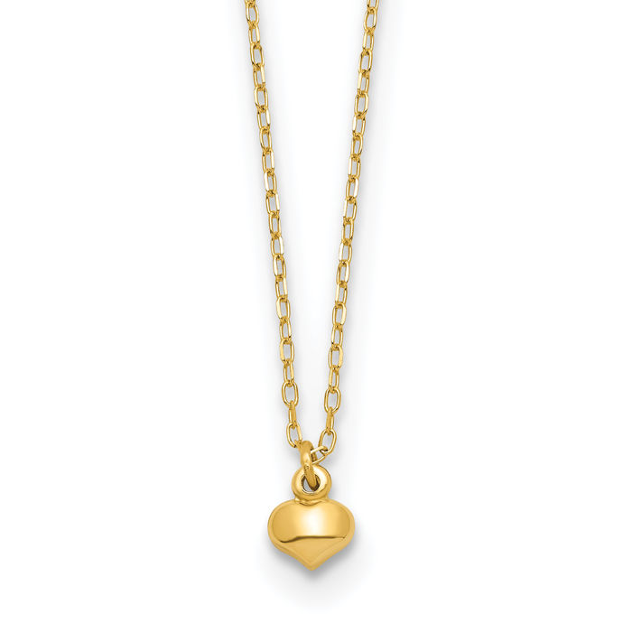 14K Solid Yellow Gold Heart Necklace Love Pendant Friendship Charm Chain