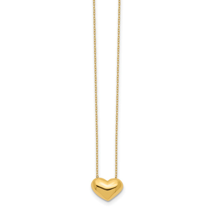 14K Solid Yellow Gold Heart Necklace Love Pendant Friendship Charm Chain