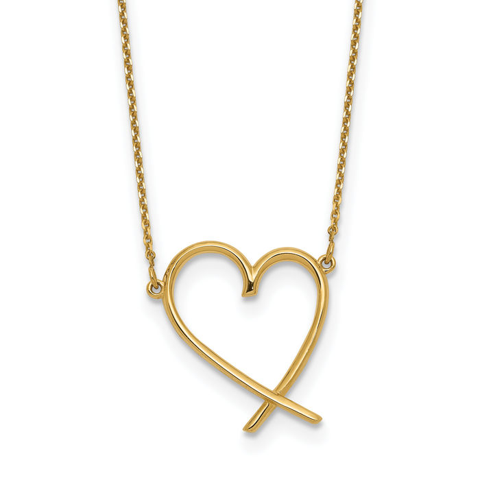 14K Solid Yellow Gold Heart Necklace Love Pendant Friendship Charm Chain