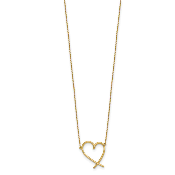 14K Solid Yellow Gold Heart Necklace Love Pendant Friendship Charm Chain