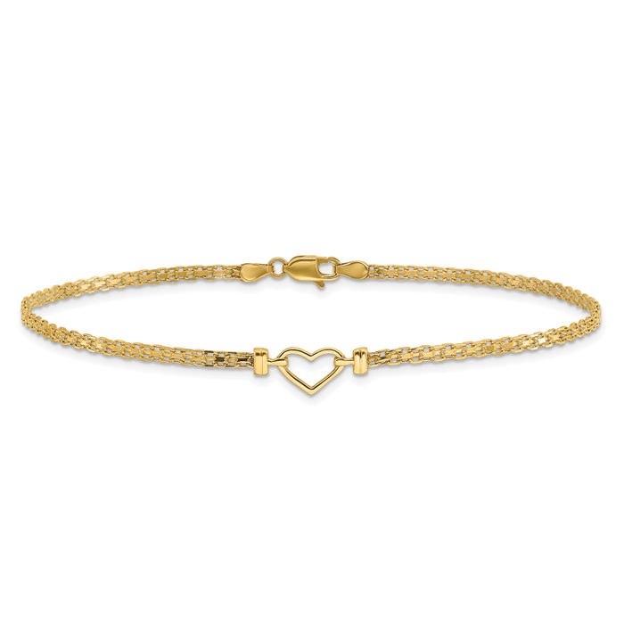 14K Solid Yellow Gold Heart Anklet Summer Beach Foot Ankle Bracelet