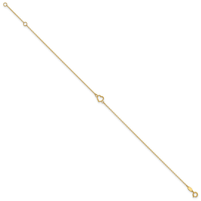 14K Solid Yellow Gold Heart Anklet Summer Beach Foot Ankle Bracelet