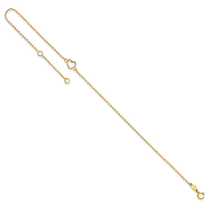 14K Solid Yellow Gold Heart Anklet Summer Beach Foot Ankle Bracelet