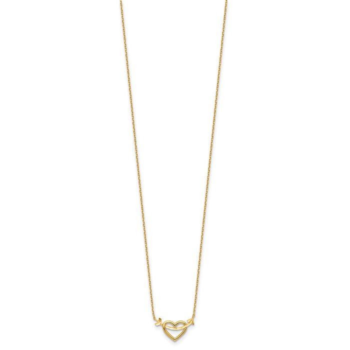 14K Solid Yellow Gold Heart Arrow Necklace Chain