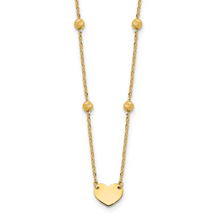 14K Solid Yellow Gold Heart Beads Necklace Chain