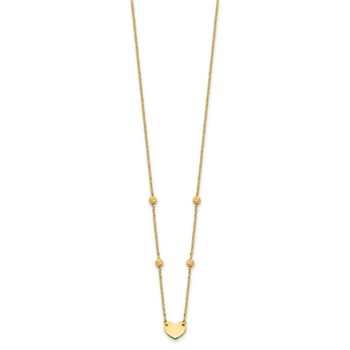 14K Solid Yellow Gold Heart Beads Necklace Chain